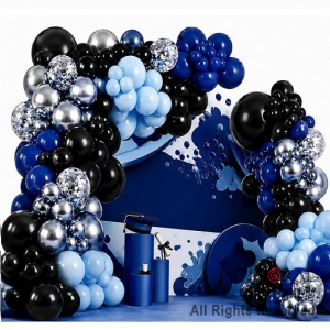 SET DE GLOBOS ARCO XL COMBINADO AZUL NEGRO CELESTE Y PLATA (GY7876) 102 UNIDADES